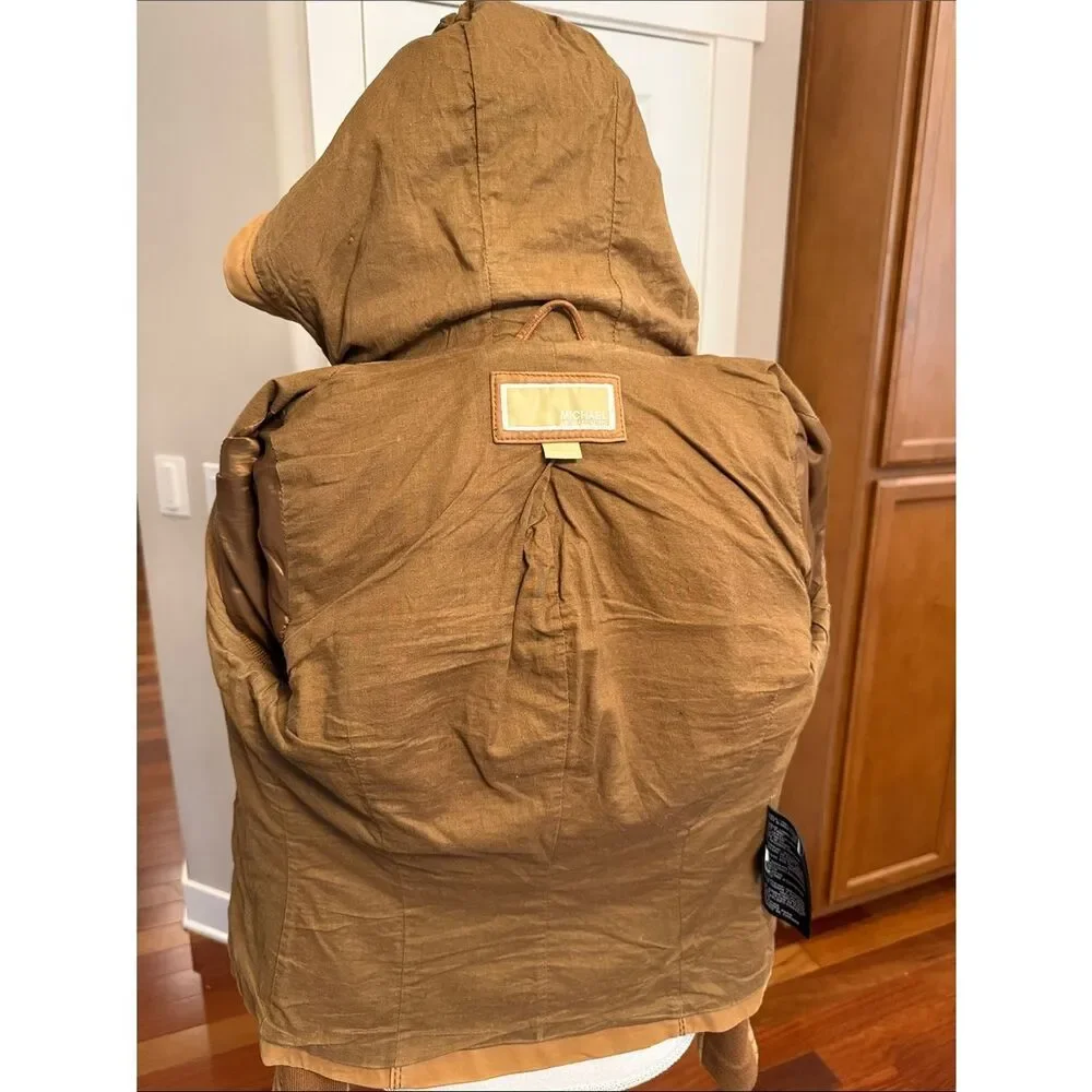 MICHAEL KORS LEATHER HOODIE BIKER TRUCKER JACKET 2K BOHO SOFT NUBUCK  POCKETS XS